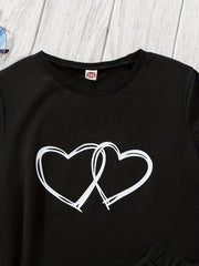 Girls 2pcs Love Heart Print Top & Shorts Set Summer