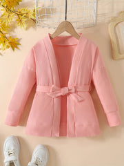 Toddler Girls Ribbed Knit Cardigan with Lace Up Waist