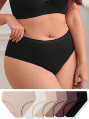 6 Pack Plus Size Panties Set Women's Plus Solid Soft Comfort Medium Stretch Brie