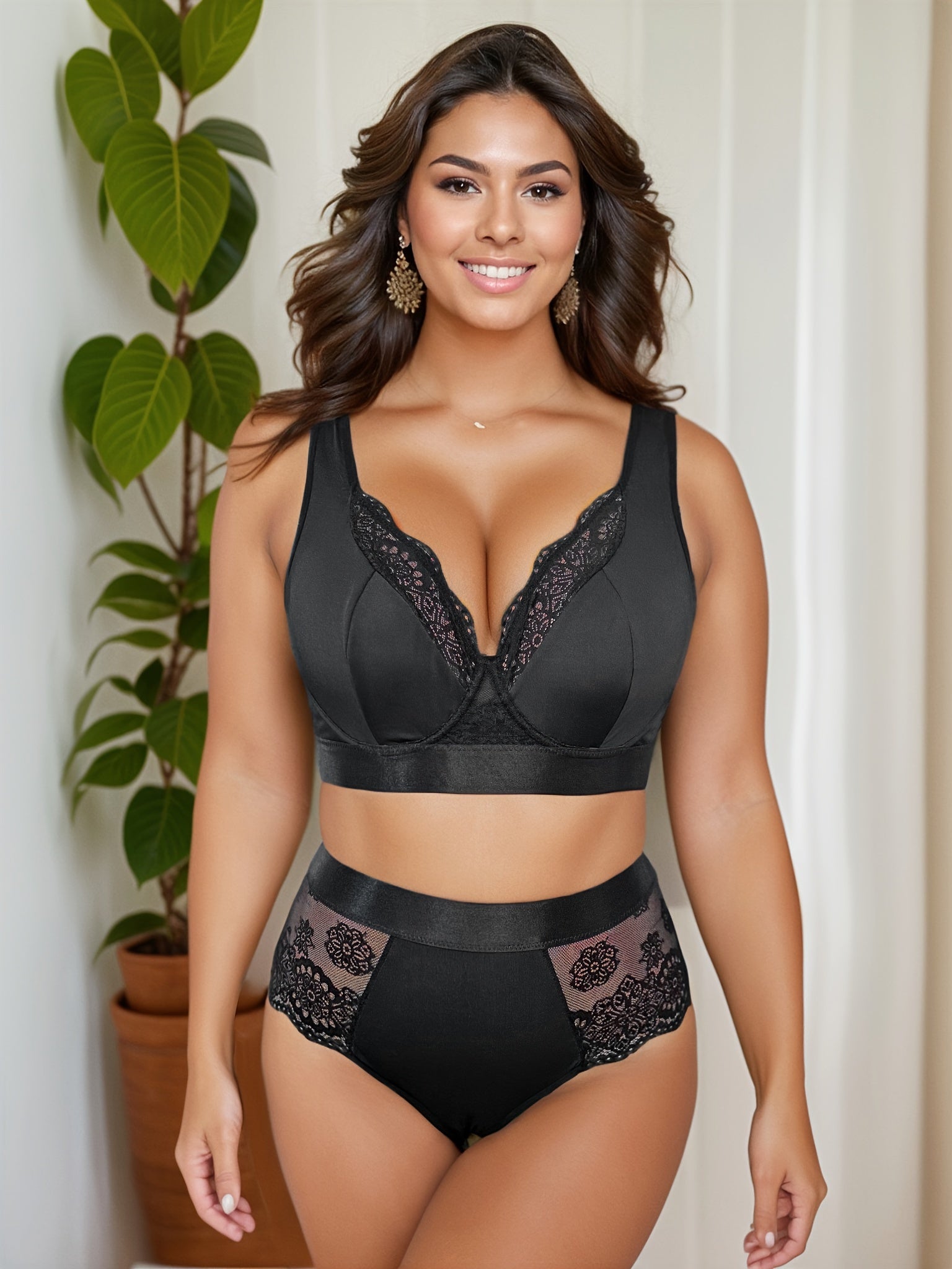Contrast Lace Underwire Lingerie Set