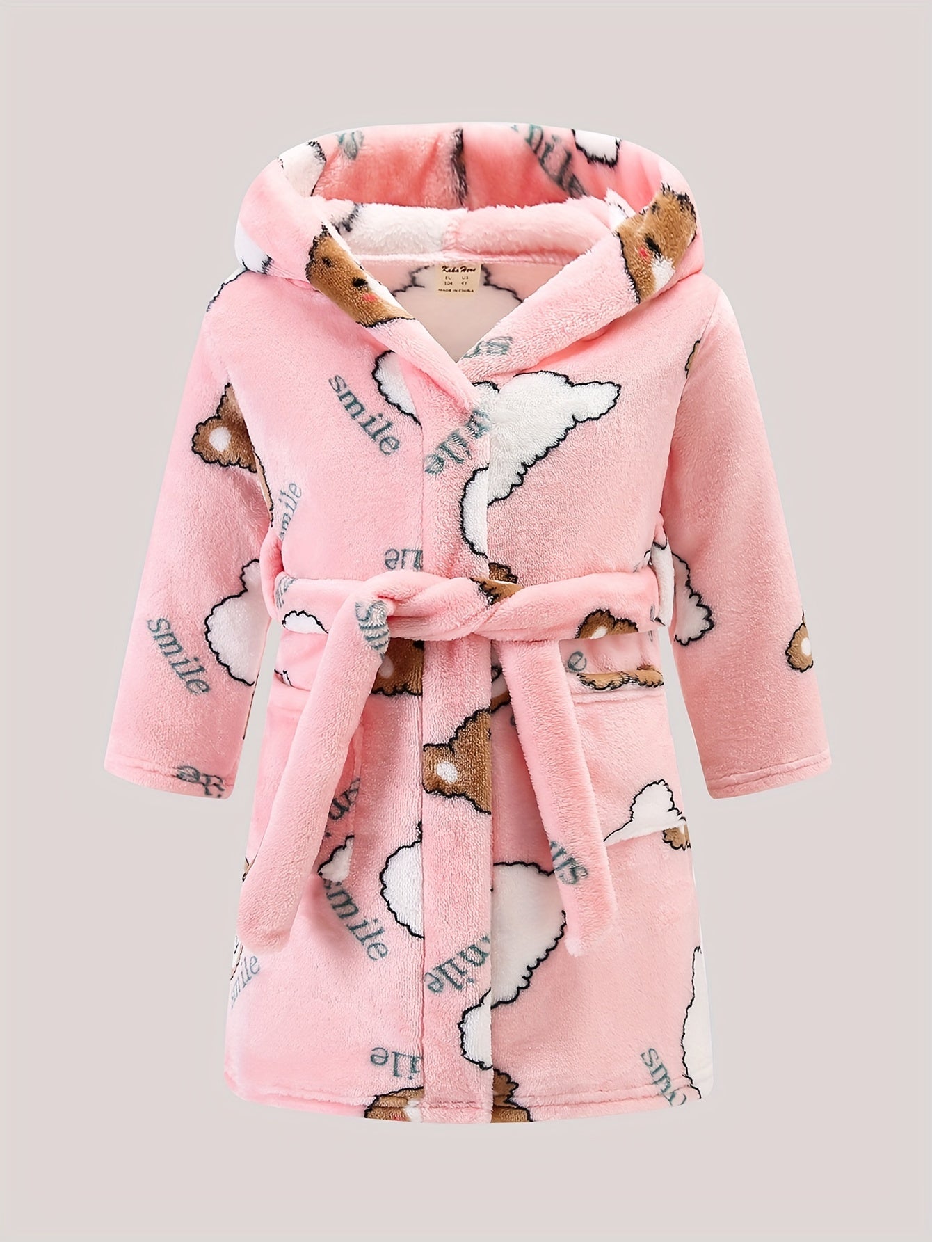 Cartoon Pattern Hooded Flannel Bathrobe for Girls