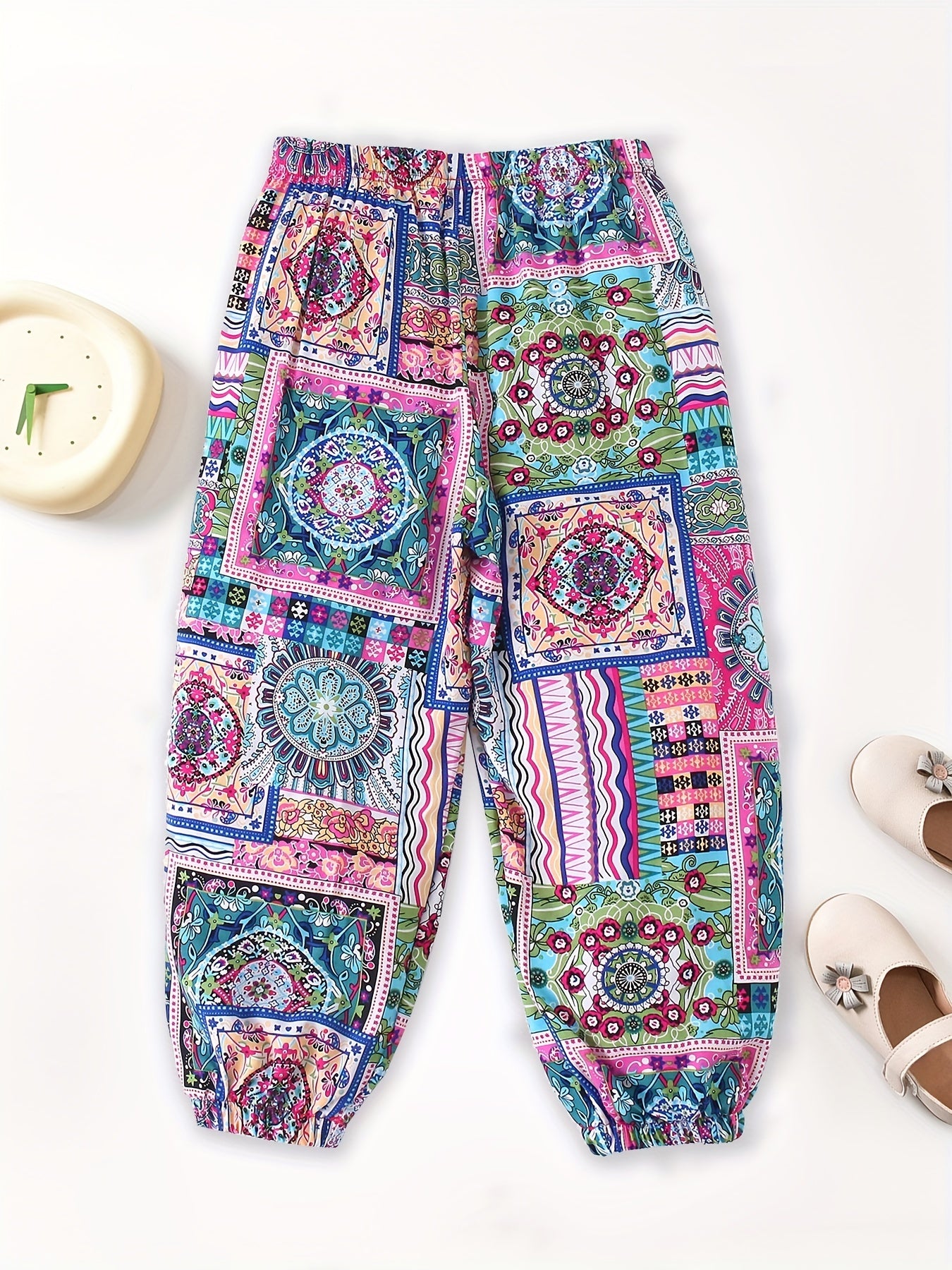 Girls Ethnic Graphic Cotton Jogger Trousers Kids Baggy Pants