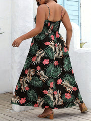 Boho Dress Women's Plus Tropical Print V Neck Maxi Dress