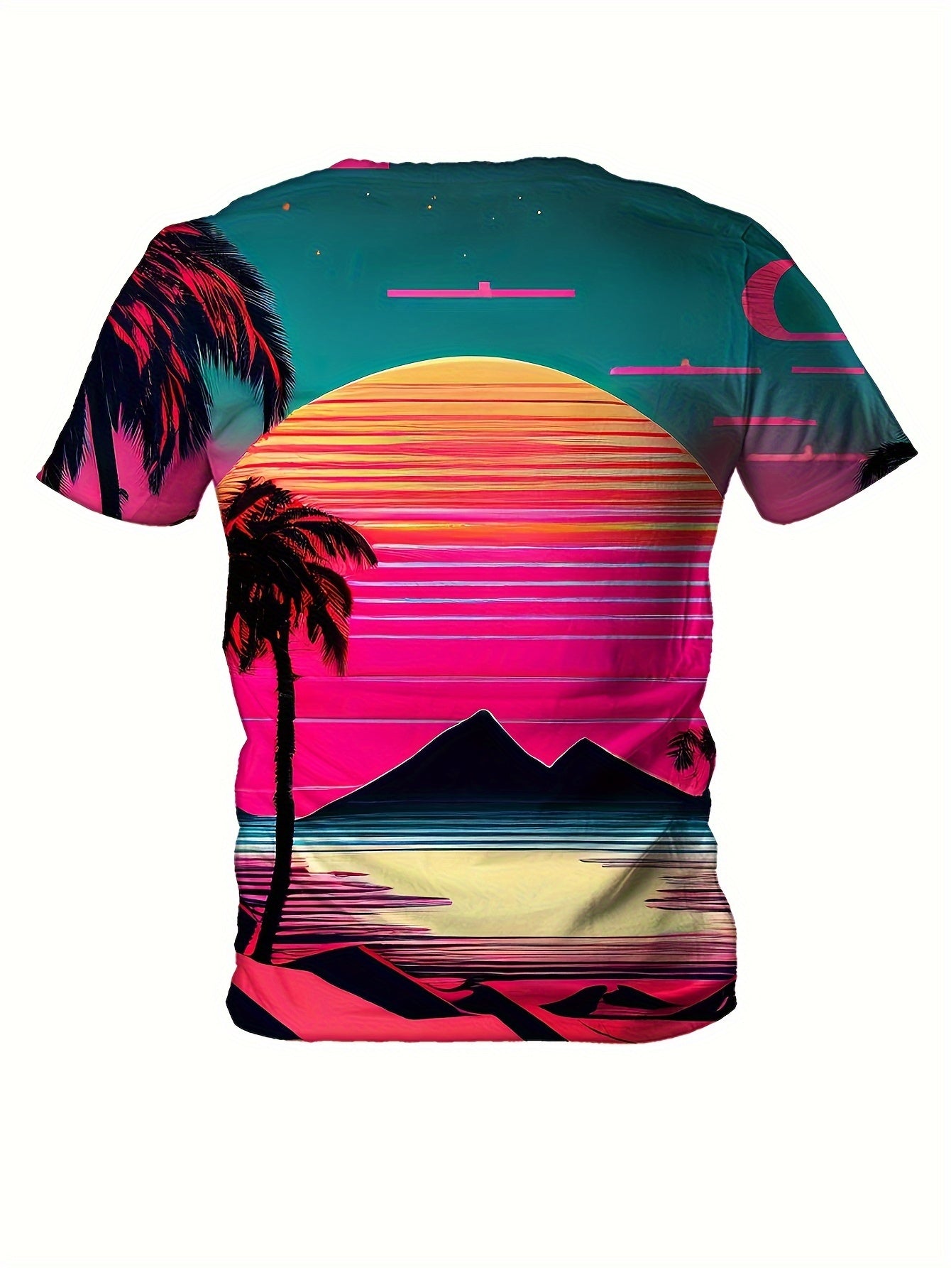 Men's Hawaii Beach Print Sports T shirt Casual Round Neck Tee Shirt