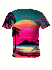 Men's Hawaii Beach Print Sports T shirt Casual Round Neck Tee Shirt