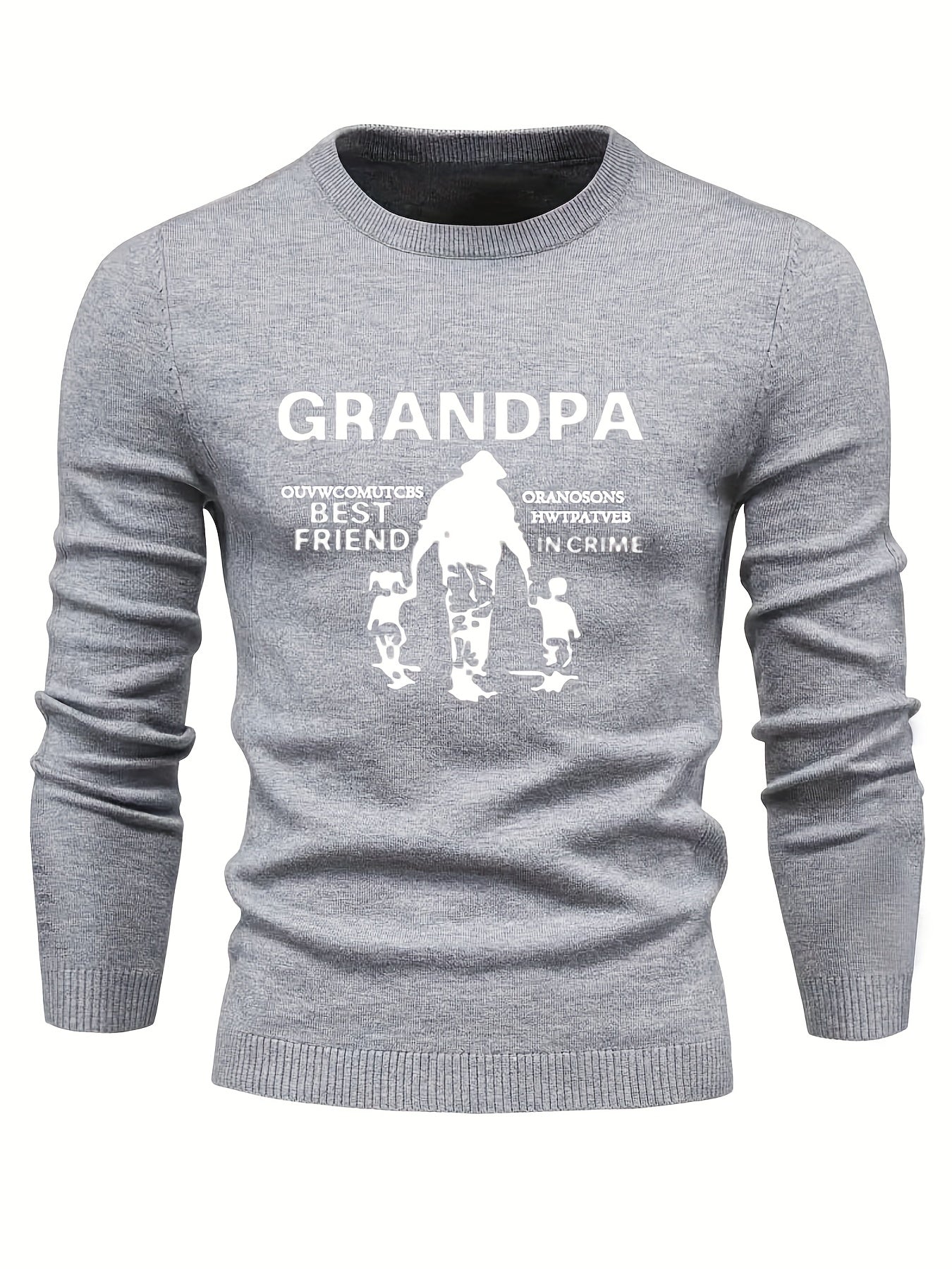 Grandpa Print Men's Casual Warm Mid Stretch Crew Neck Pullover Sweater
