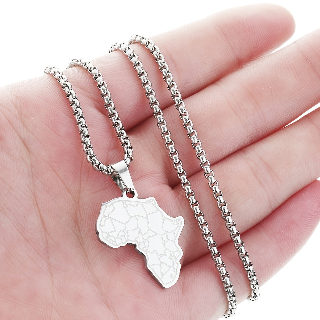 Africa Map Tiger Face Pendant Necklace Stainless Steel Hip Hop Vintage Gift