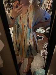 Striped Print Dress Casual V Neck Short Sleeve Dress