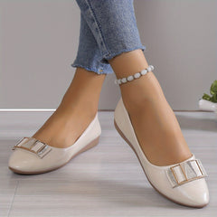 Women's Rhinestone Buckle Ballet Flats Slip On Shoes