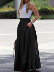 High Waist Ruched Maxi Skirt Solid Color Women's Clothing