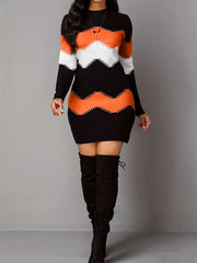 Colorblock Stripe Round Neck Dress