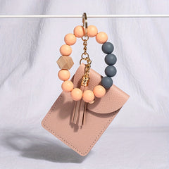 Silicone Bead Bracelet Card Holder Keychain Wallet Coin Purse