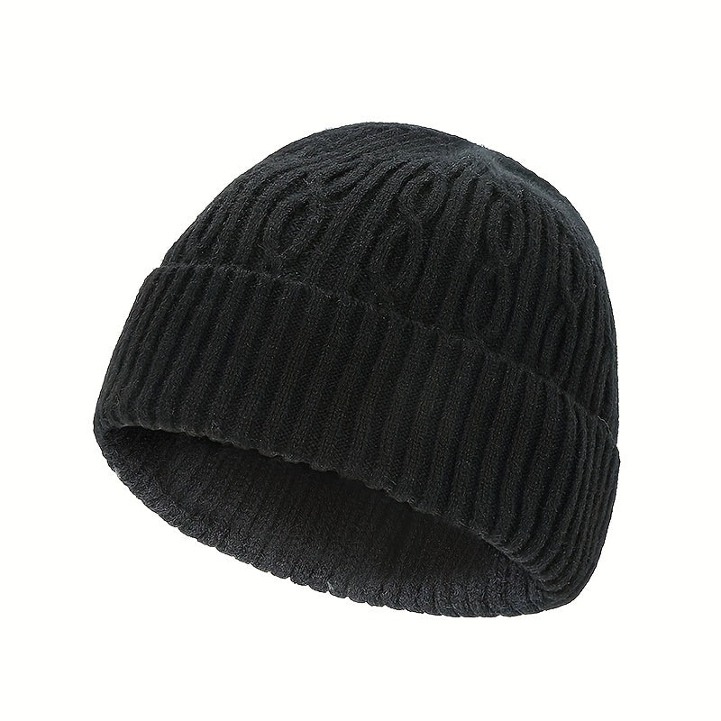 Knitted Cap With Fleece Lining Winter Beanie Hat