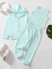 Girls' Sports Outfit Zip Hoodie Tracksuit Top Sweatpants Set