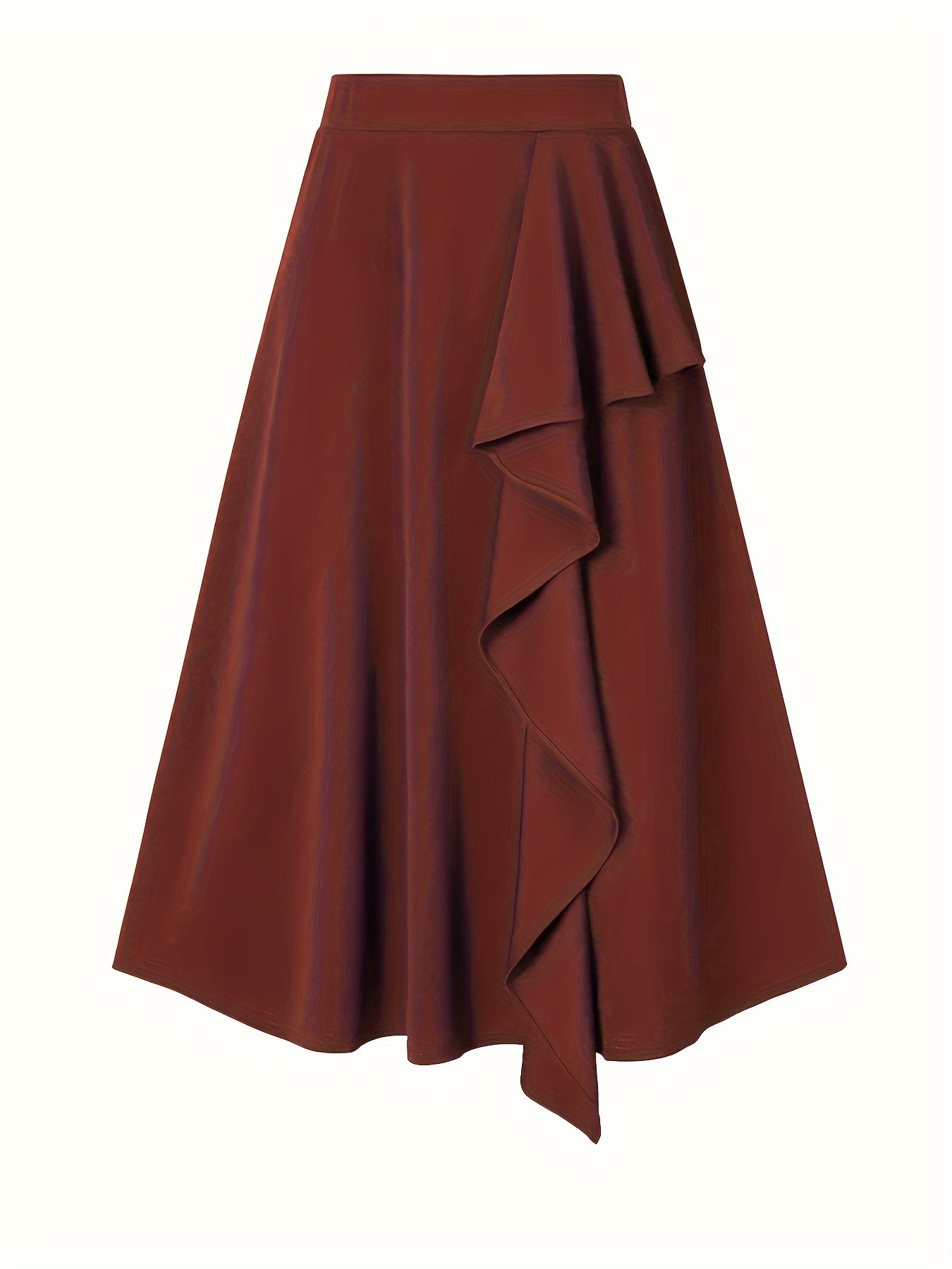 Solid High Waist Ruffled A Line Skirt