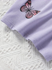 2pcs Toddler Girls Butterfly Embroidery T Shirt & Shorts Set