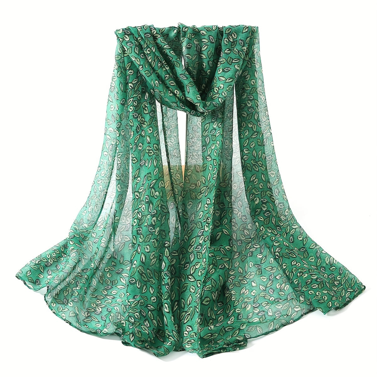 Leaf Print Voile Scarf Solid Shawl Casual Windproof Head Wrap