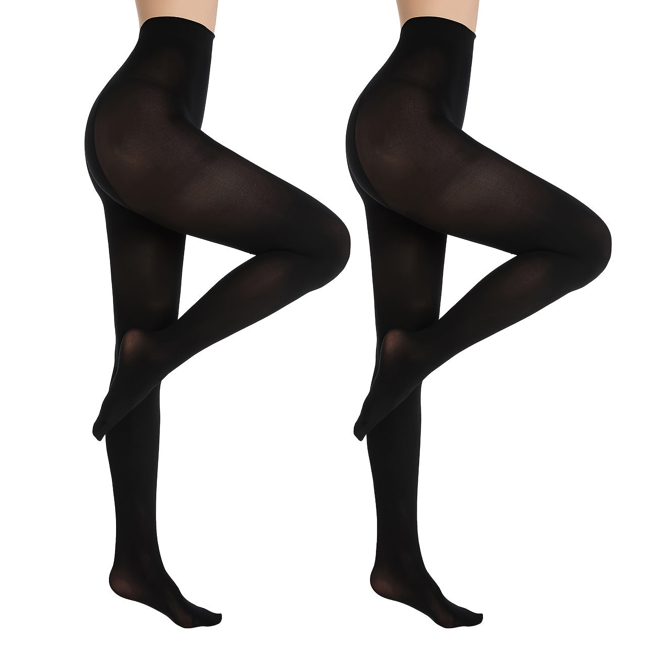 2 Pack Solid Opaque Pantyhose Slim Stretch Tights Women's Stockings