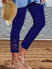 Floral Lace Panel Skinny Leggings Casual Every Stretchy Leggings