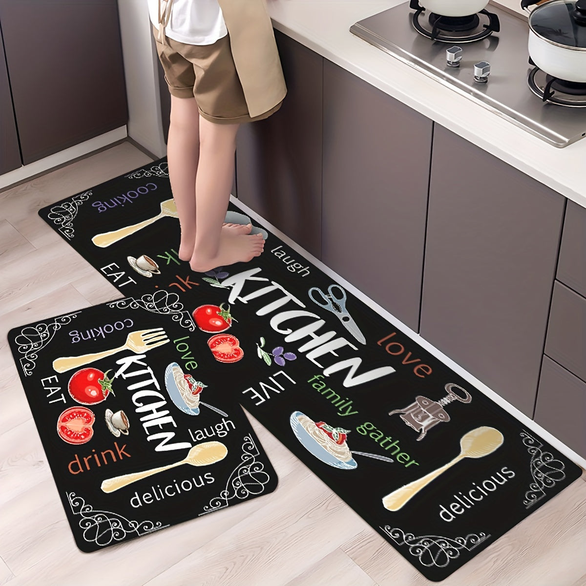 Non Slip Kitchen Rug with Digital Printed Letters