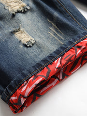 Distressed Knee Denim Shorts Men's Street Style