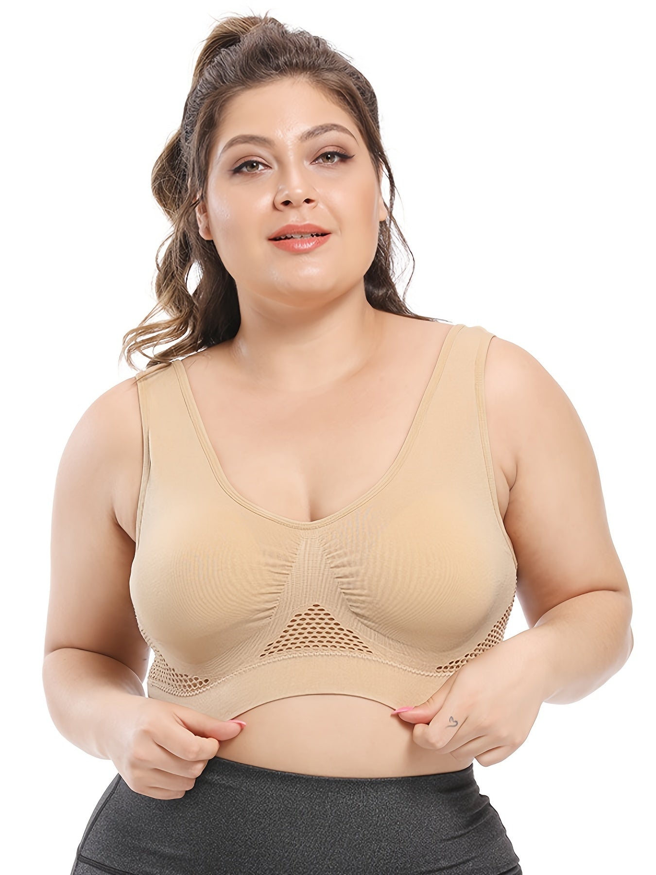 Seamless Plus Size Sports Bra w/ Pads High Stretch Solid Bra