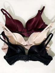 3pcs Lace Stitching Push Up Bra Comfy Everyday T Shirt Bra Women's Linger