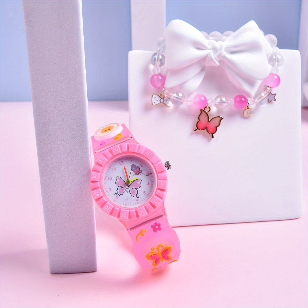 Butterfly Silicone Strap Quartz Watch with Pendant