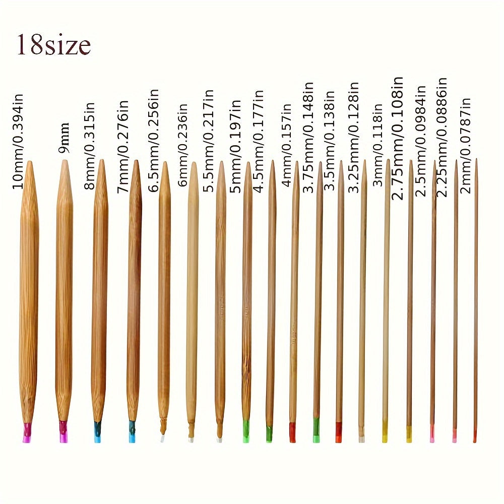 18pcs Bamboo Knitting Needles Set 2mm-10mm Wooden Needles Colorful Plastic Tube