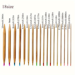 18pcs Bamboo Knitting Needles Set 2mm-10mm Wooden Needles Colorful Plastic Tube
