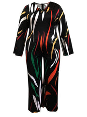 Colorful Stripe Print Long Sleeve Wide Leg Jumpsuit