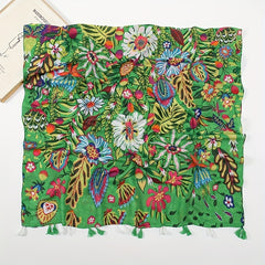 Boho Flower Print Scarf Vintage Tassel Shawl Sunscreen Head Wrap