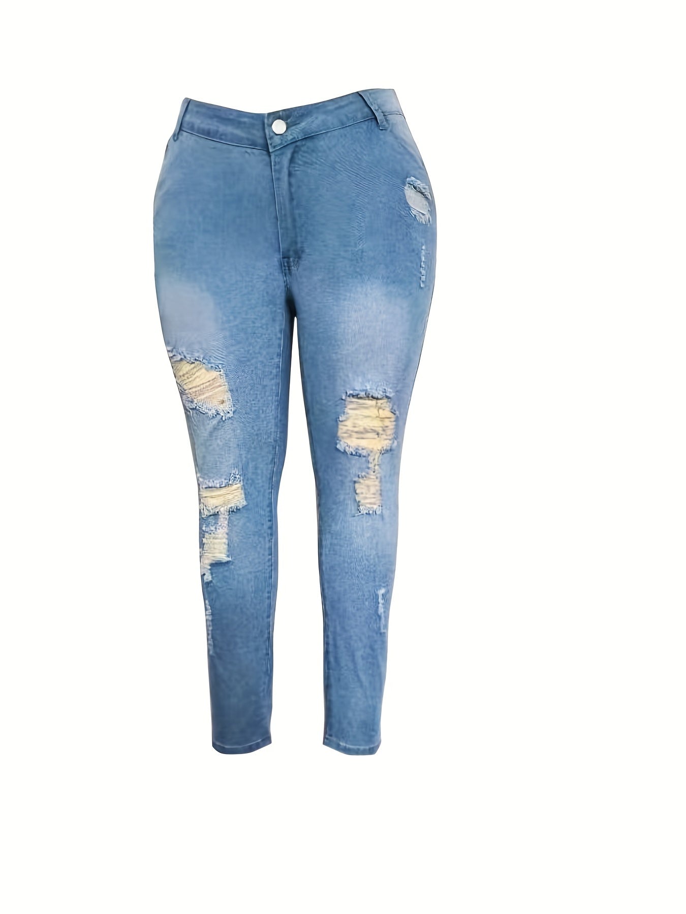 Washed Ripped High Rise Button Fly Jeans