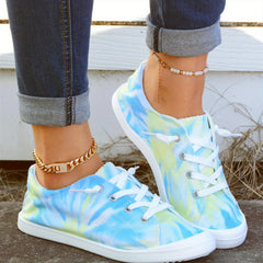 Women's Tie Dye Canvas Shoes Lace Up Flat Walking Anti Slip Sneakers