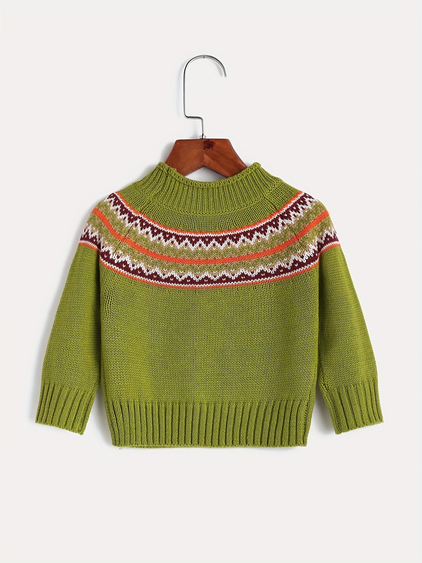 Little Girls Jacquard Round Neck Knitted Pullover Top
