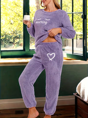 Cozy Fuzzy Pajama Set Long Sleeve Top & Elastic Waistband Pant