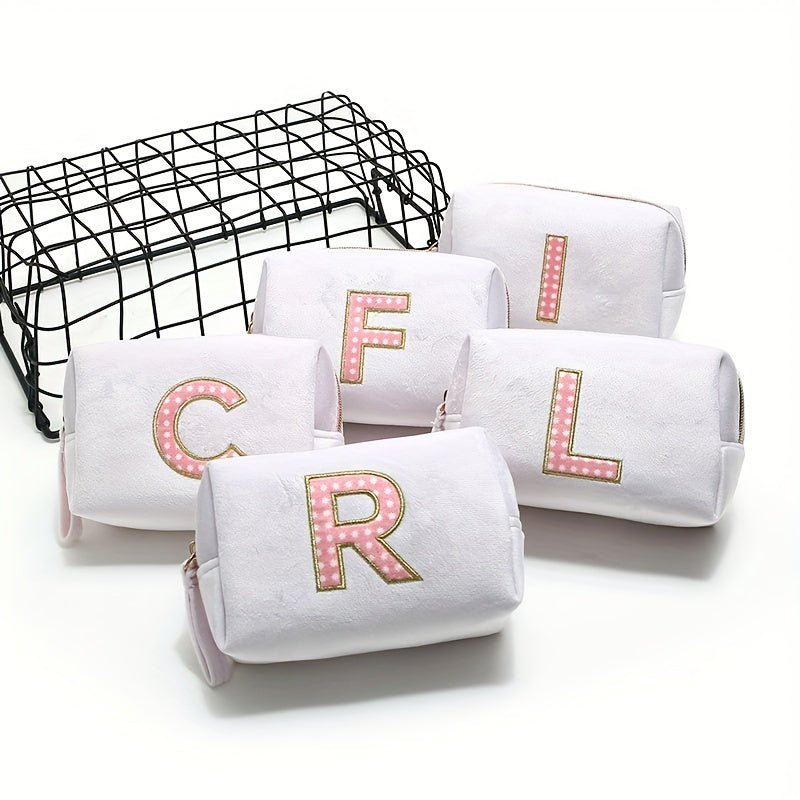 Plush Letter Print Makeup Bag Zipper Storage Lightweight Travel Organizer