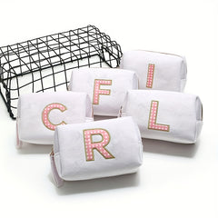 Plush Letter Print Makeup Bag Zipper Storage Lightweight Travel Organizer