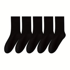 5 Pairs Solid Socks Women's Stockings & Hosiery