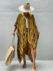 Striped Print Loose Fit Cover Up Shirt Long Sleeve Rash Guard V Neck