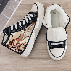 Plush Lined Chunky Canvas Sneakers Flat Heighten Warm Breathable Non Slip Shoes