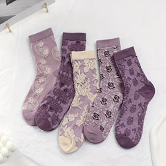 5 Pairs Women's Floral Print Socks Stockings