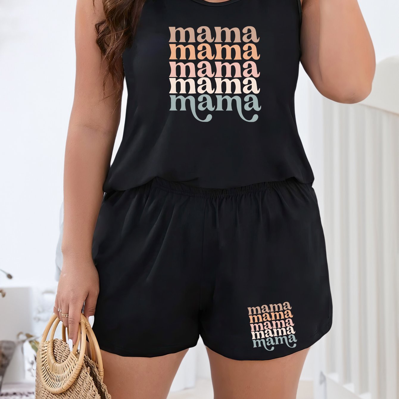 Women's Plus Size Lounge Set Tank Top & Shorts Pajama Two Piece Set