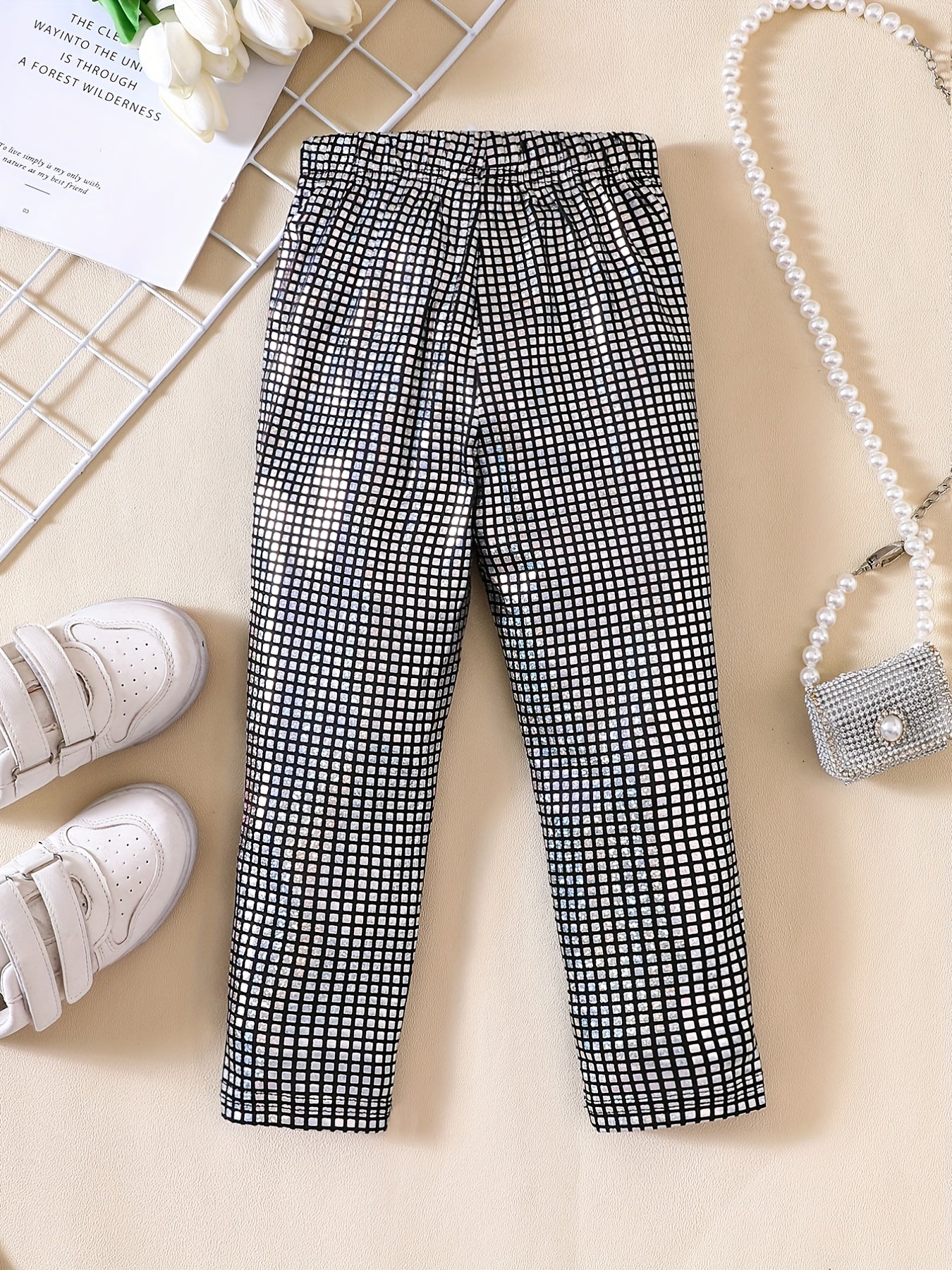 Girls' Stretch Leggings - Graffiti & Plaid Print