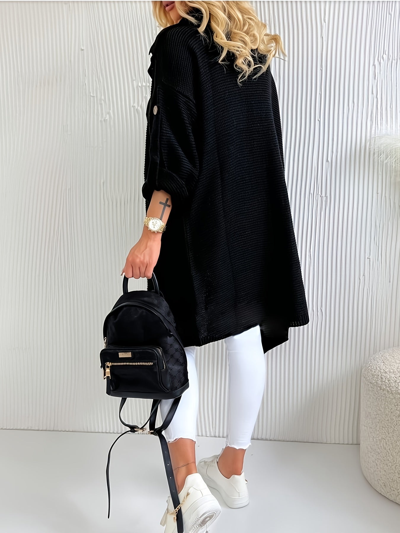 Casual Cardigan Women's Plus Knitted Open Front Sweater Cardigan
