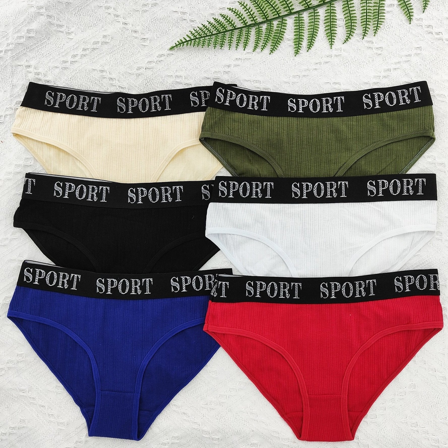 6pcs Letter Tape Sports Briefs Elastic Intimates Panties Women's Lingerie