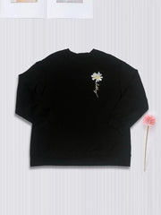 Daisy & Letter Print Sweatshirt Casual Long Sleeve Women's Clothing