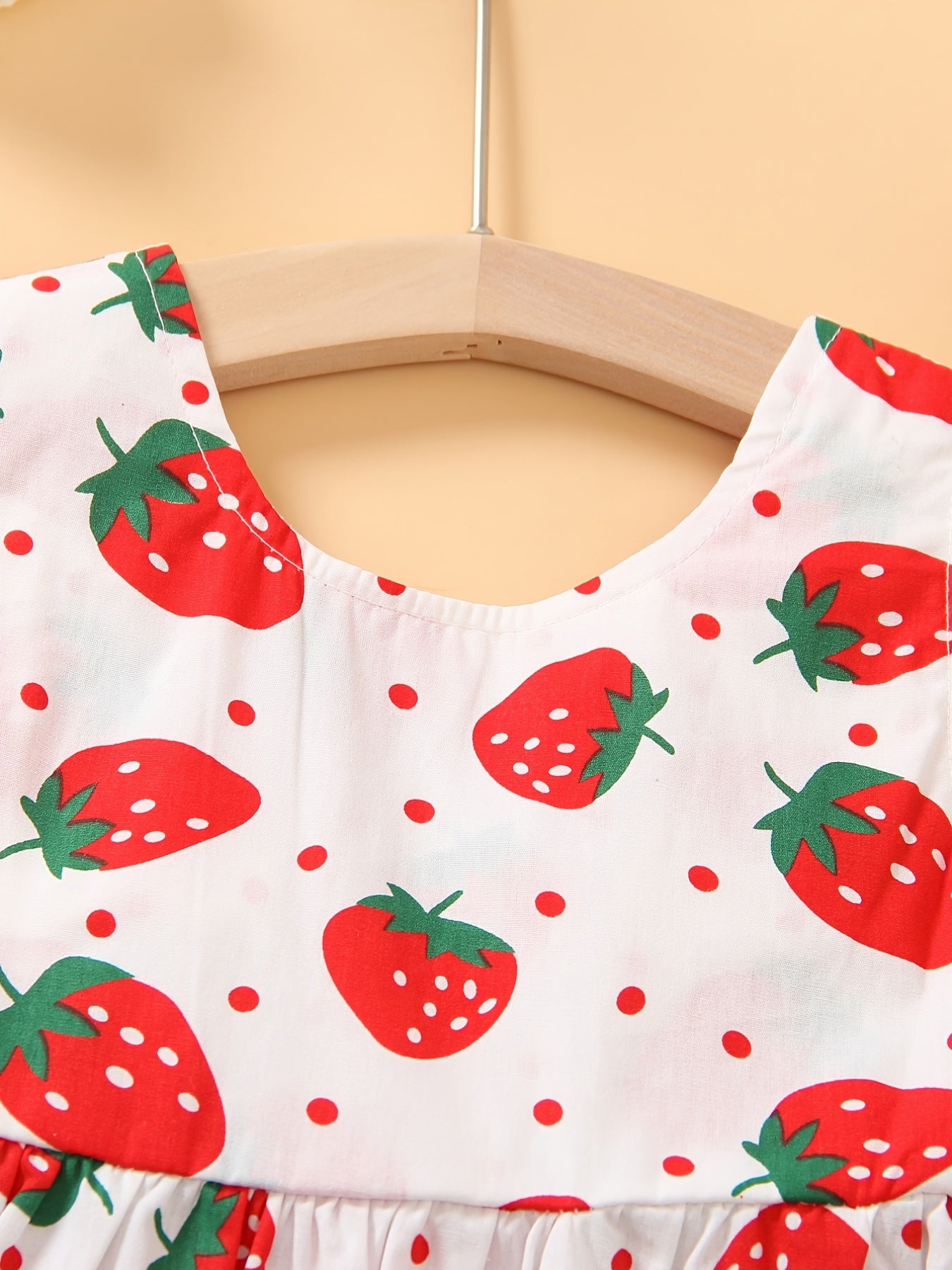 Girls Strawberry Print Sleeveless Dress & Hat Set