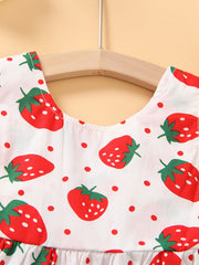 Girls Strawberry Print Sleeveless Dress & Hat Set