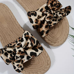 Leopard Pattern Bowknot Beach Slippers Flat Summer Slippers